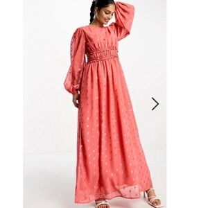 Asos RARE Coral Metallic Spot Chiffon Maxi Size 8 NWOT